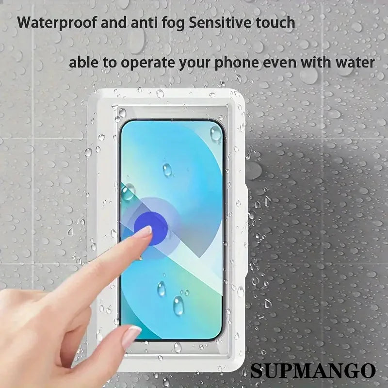 Bathroom Waterproof Phone Holder Home Wall Phone Case Stand Box Self-adhesive Touch Screen Phone Bracket Shower Sealing Storage