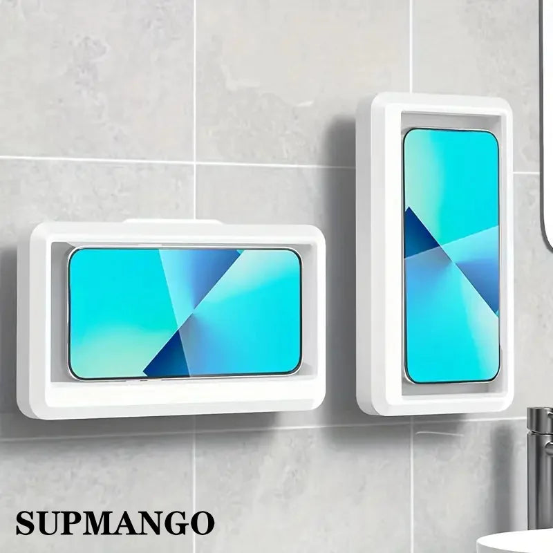 Bathroom Waterproof Phone Holder Home Wall Phone Case Stand Box Self-adhesive Touch Screen Phone Bracket Shower Sealing Storage