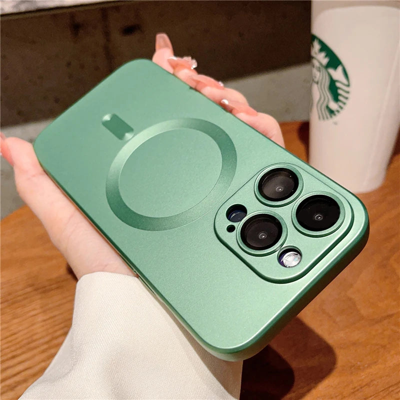 Luxury For Magsafe Matte Phone Cases For iPhone 13 11 12 14 15 Pro Max Magnetic Wireless Charging Case Lens Protector Soft Cover