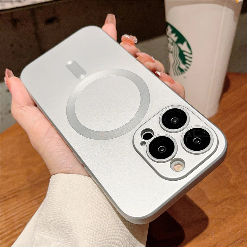 Luxury For Magsafe Matte Phone Cases For iPhone 13 11 12 14 15 Pro Max Magnetic Wireless Charging Case Lens Protector Soft Cover